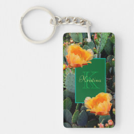 Personlig Monogram Orange Prickly Pear Cactus Nyckelring