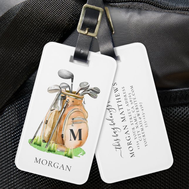 Personlig Monogram på Golfväska Bagagebricka (Personalized Golf Bag Monogram Luggage Tag)