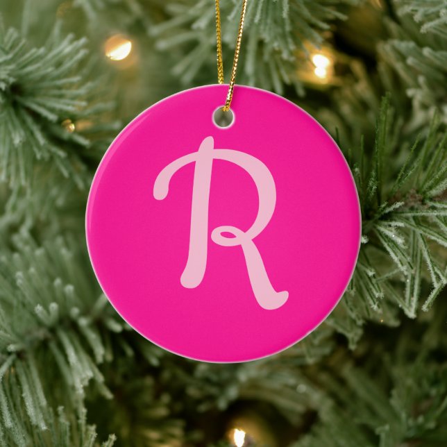 Personlig Monogram Pastel och Shock rosa Julgransprydnad Keramik (Träd)