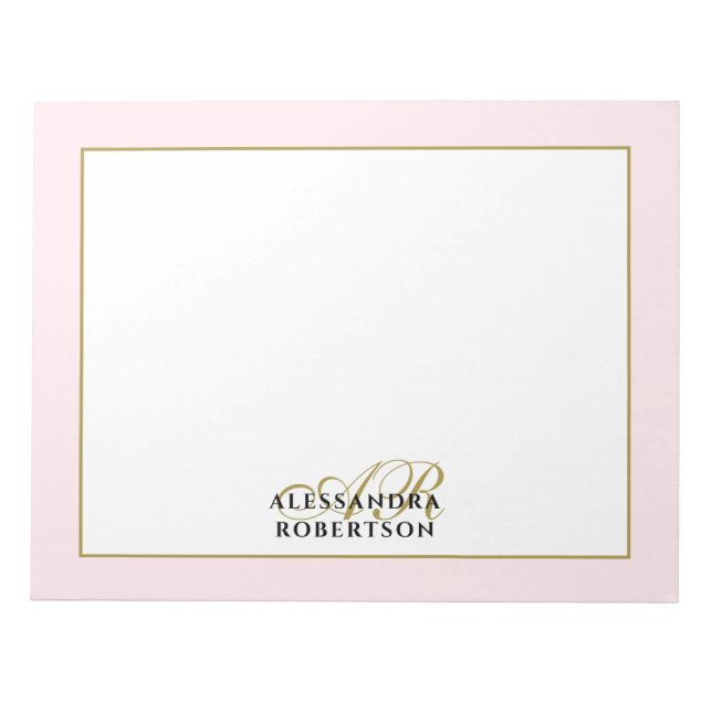 Personlig Monogram Pastel Rosa Guld Calligraphy Anteckningsblock (Framsida)