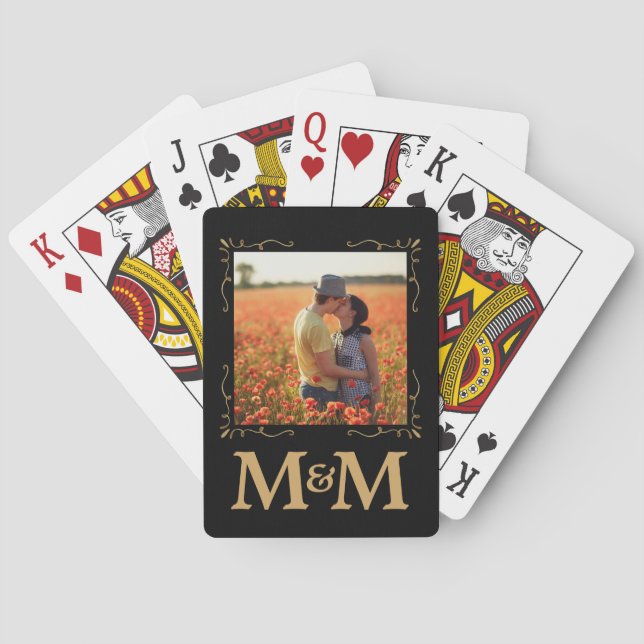 Personlig Monogram Photo Wedding Favor Casinokort (Baksidan)