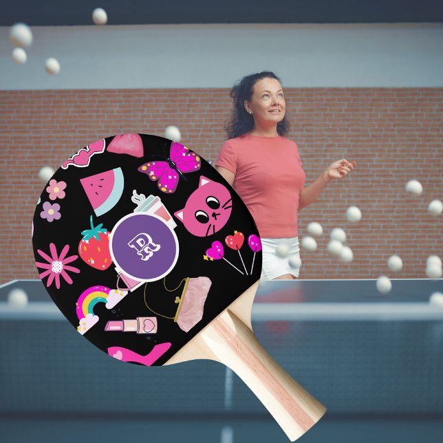 Personlig monogram Pinky Girly Colorful Pingisracket (Skapare uppladdad)