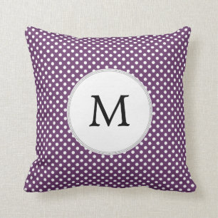Personlig Monogram Polka dots lila och vit Kudde