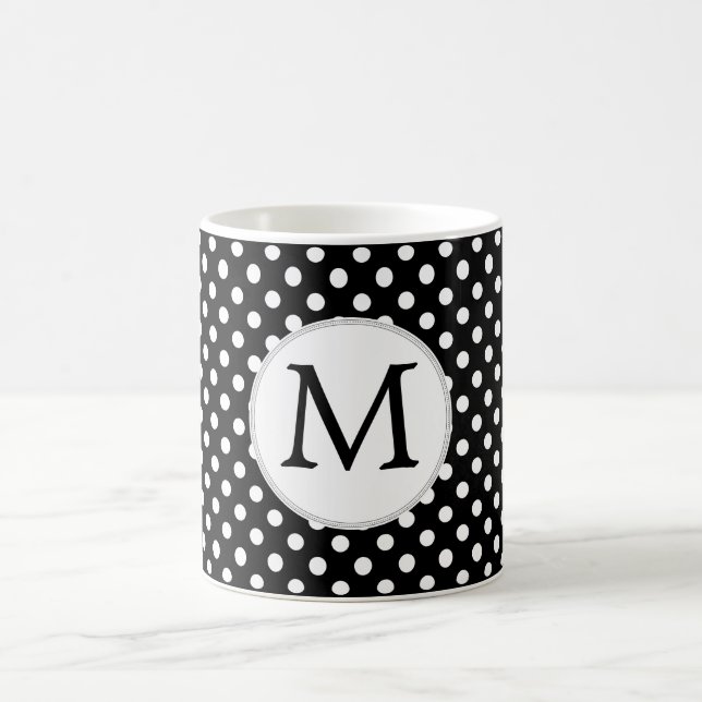 Personlig Monogram Polka dots Mönster i Black Kaffemugg (Center)