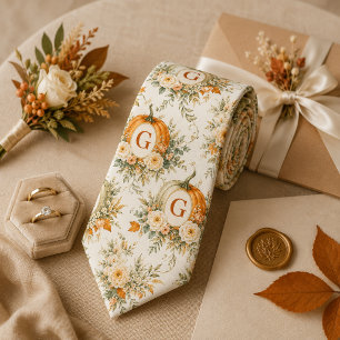 Personlig Monogram Pumpa Blommig Bröllop Slips