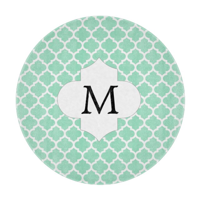 Personlig Monogram Quatrefoil Mint och White (Framsidan)