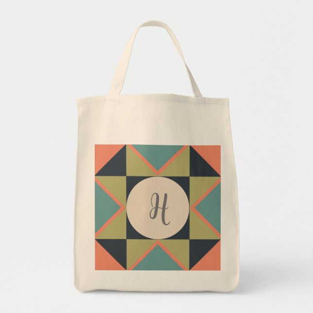Personlig Monogram Quilt Block Tygkasse (Framsidan)