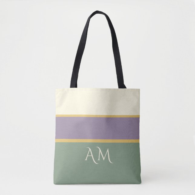 Personlig Monogram Randig Premium Handväskor Tygkasse (Framsida)
