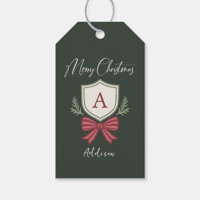 Personlig monogram randig slinga God Jul Presentetikett (Framsidan)