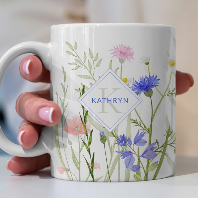Personlig Monogram Regnbåge Vild Blomma Kaffemugg (Skapare uppladdad)