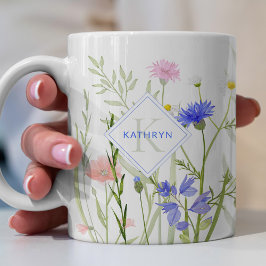 Personlig monogram regnbåge vild blomster kaffemugg