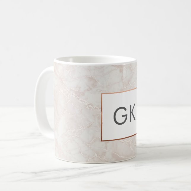 Personlig Monogram Ro Guld Marble Mugg (Framsida vänster)