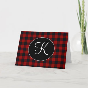 Personlig monogram röd och svart buffelkaror kort