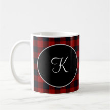 Personlig monogram röd och svart buffelplaid