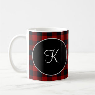 Personlig monogram röd och svart buffelplaid kaffemugg