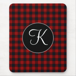 Personlig monogram röd och svart buffelplaid musmatta