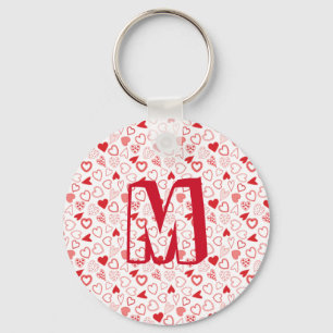 Personlig monogram rödhjärter mönster nyckelring