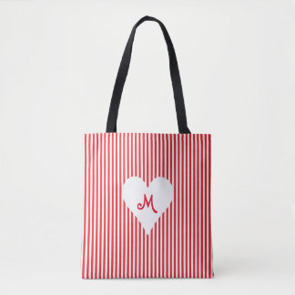 Personlig monogram rödvit rand shopping tygkasse