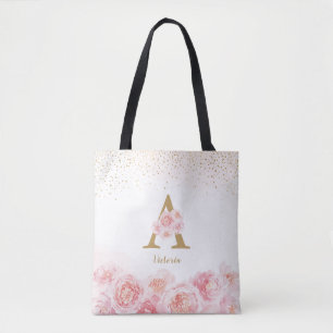 Personlig monogram rosa blommigt bridesmaid toto  tygkasse