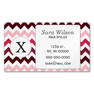Personlig Monogram Rosa Chevron ZigZag Mönster Magnetiska Visitkort