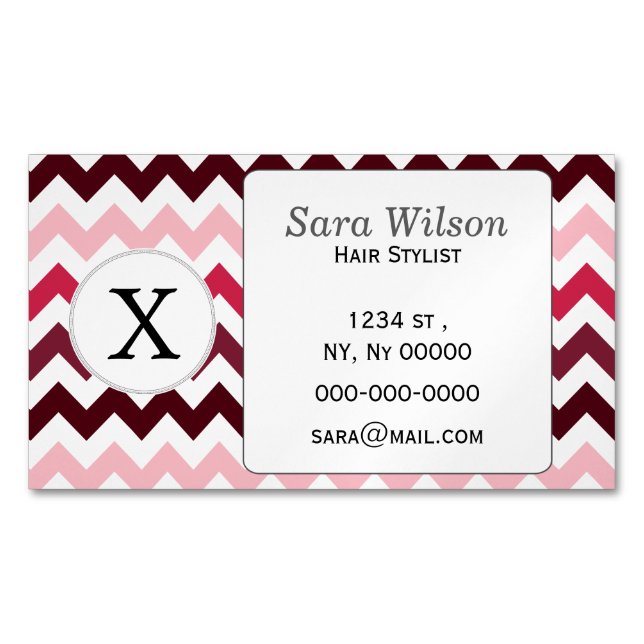 Personlig Monogram Rosa Chevron ZigZag Mönster Magnetiska Visitkort (Framsida)