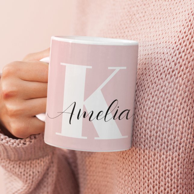 Personlig Monogram Rosa för skript Kaffemugg (Skapare uppladdad)