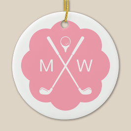 Personlig Monogram Rosa Golf Julgransprydnad Keramik
