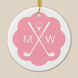 Personlig Monogram Rosa Golf Julgransprydnad Keramik