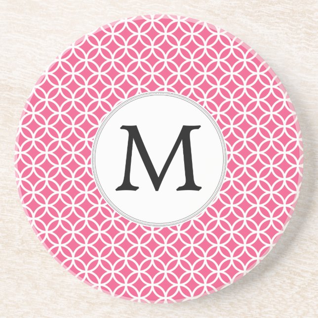 Personlig Monogram Rosa ringar mönster Underlägg Sandsten (Framsidan)