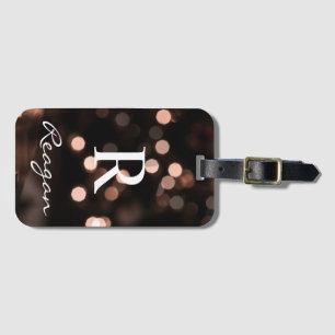 Personlig Monogram Rosa ros Brown bokeh ljus Bagagebricka