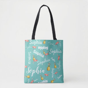 Personlig Monogram Rosa Teal Flamingo Panas Tygkasse