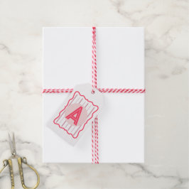 Personlig monogram rosa vågig kant presentetikett