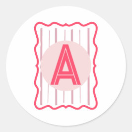 Personlig monogram rosa vågig kant runt klistermärke