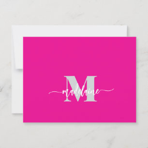 Personlig monogram rosa vit silverfärg vykort