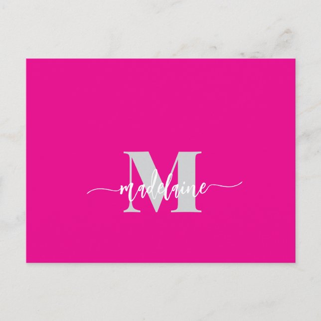 Personlig monogram rosa vit silverfärg  vykort (Framsida)