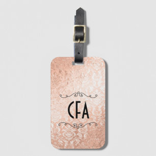 Personlig monogram roséguld damast bagagebricka