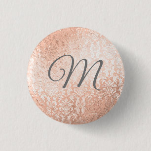 Personlig monogram roséguld damast knapp