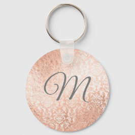 Personlig monogram roséguld damast nyckelring