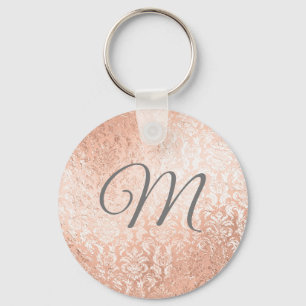 Personlig monogram roséguld damast nyckelring