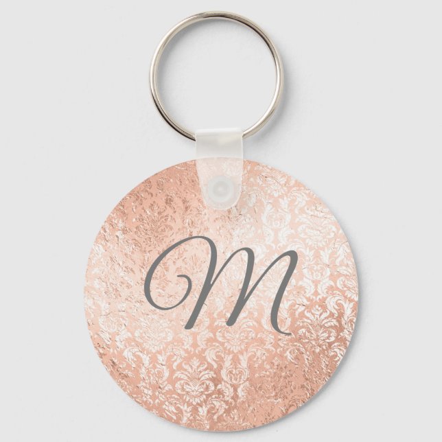 Personlig monogram roséguld damast nyckelring (Framsida)