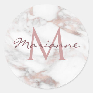 Personlig Monogram Roséguld Marmor Modern Runt Klistermärke