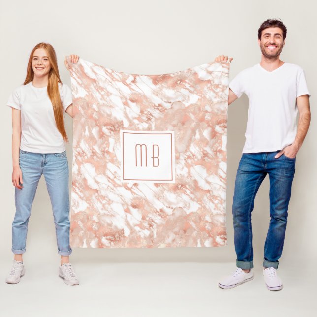 Personlig Monogram Roséguld Vit Marmor Fleecefilt (På plats)