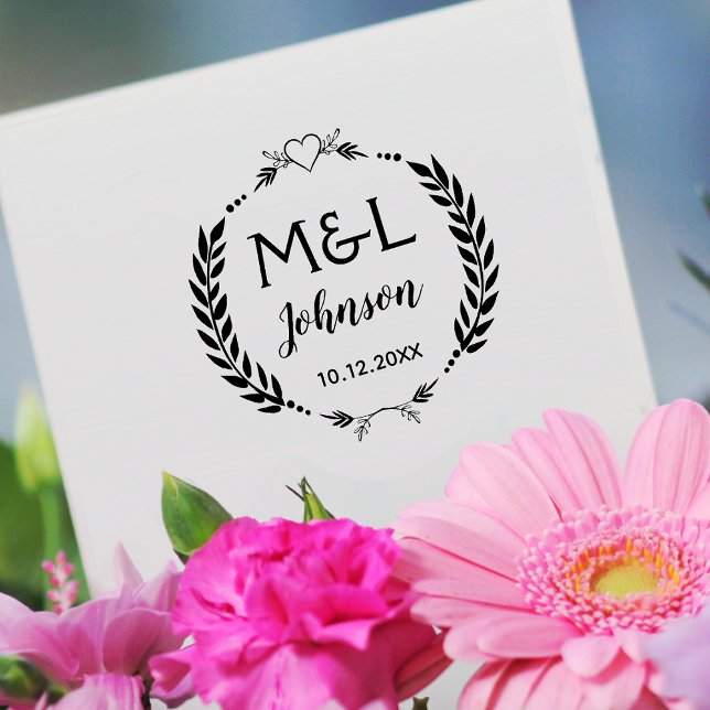 Personlig monogram rund vigselgummistämpel stämpel (Skapare uppladdad)