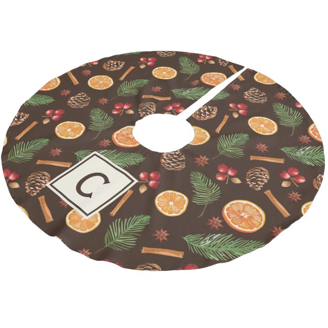 Personlig Monogram Rustic Botanical jul Julgransmatta Borstad Polyester (Vinklad)