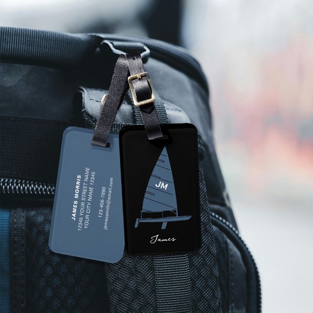 Personlig Monogram Sailboat-Tävla Grått Bagagebricka (Skapare uppladdad)
