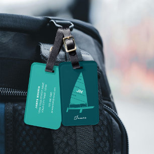 Personlig Monogram Sailboat Tävla Teal Bagagebricka