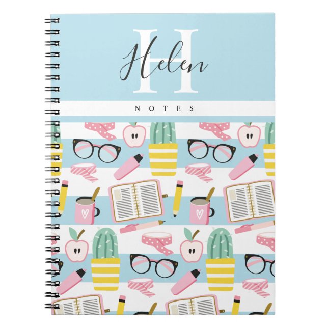 Personlig Monogram School Girl Cheerful Noteboo Anteckningsbok (Framsidan)