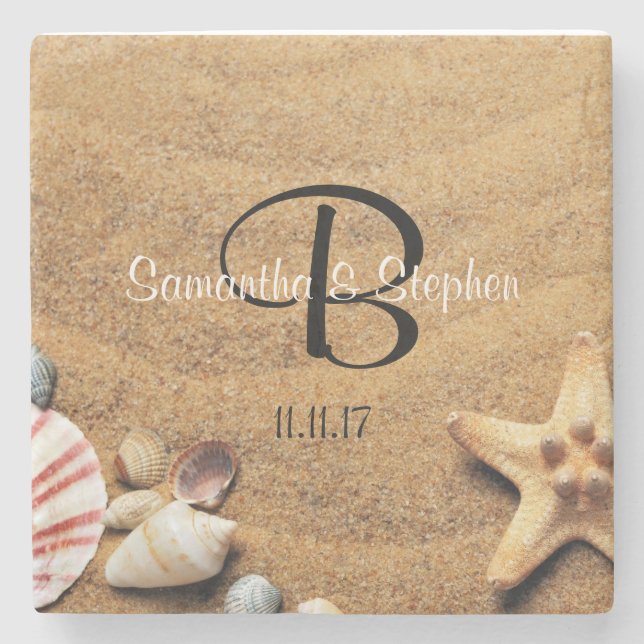 Personlig Monogram Sea Beach Wedding Gift-förmån Stenunderlägg (Framsidan)