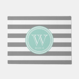 Personlig Monogram Seafoam och Grått Stripe