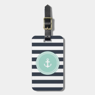 Personlig Monogram Seafoam och Navy Nautical Bagagebricka